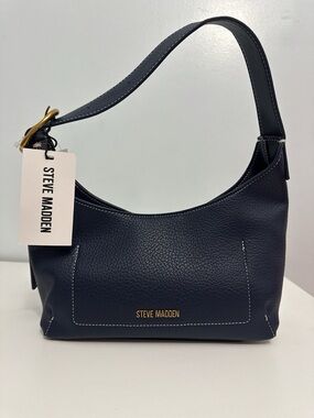 Steve Madden Navy Leather Shoulder Hobo